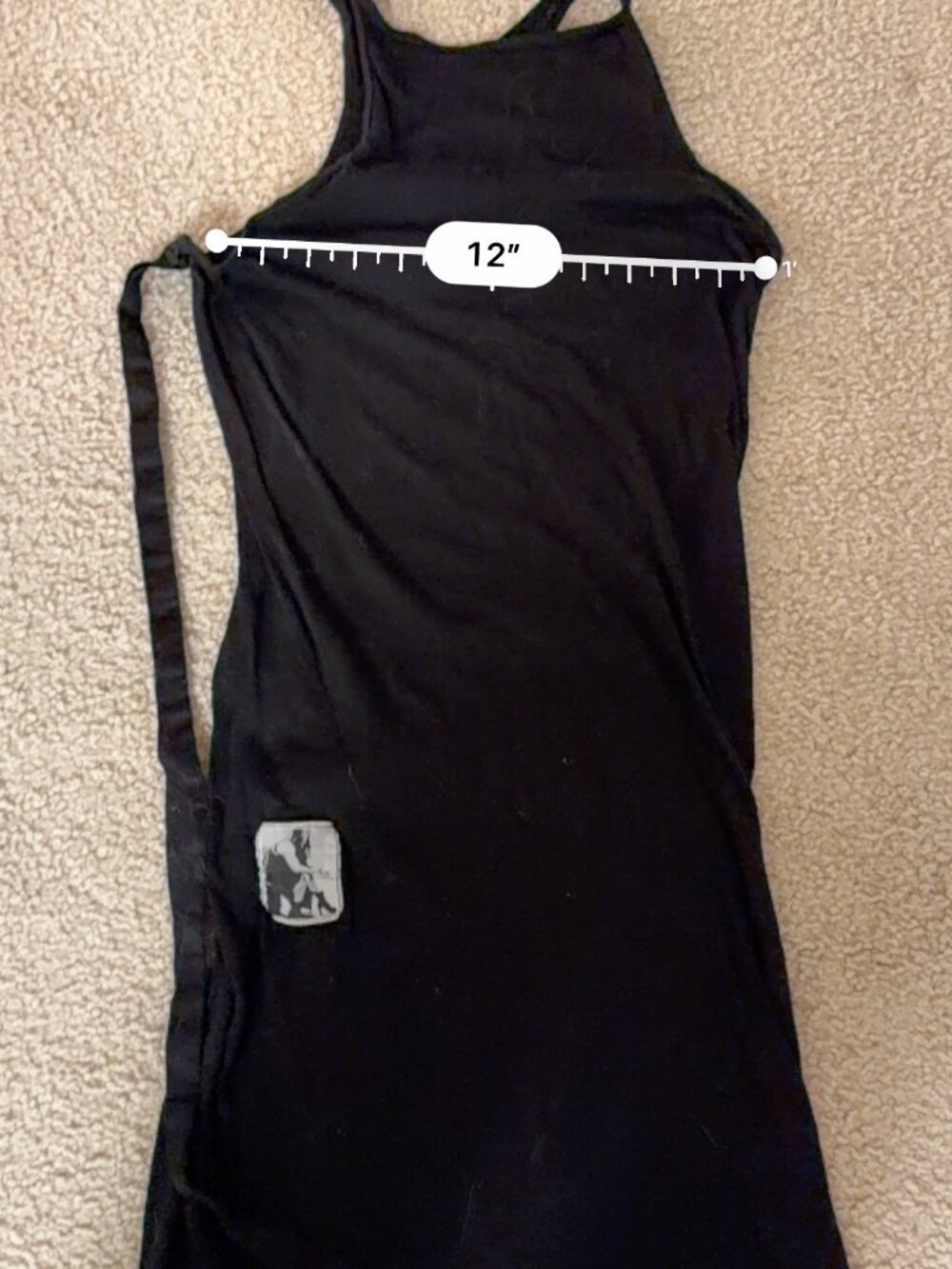 Rick Owens Black Tank Dress S Organic Cotton Graphic Patch Italy